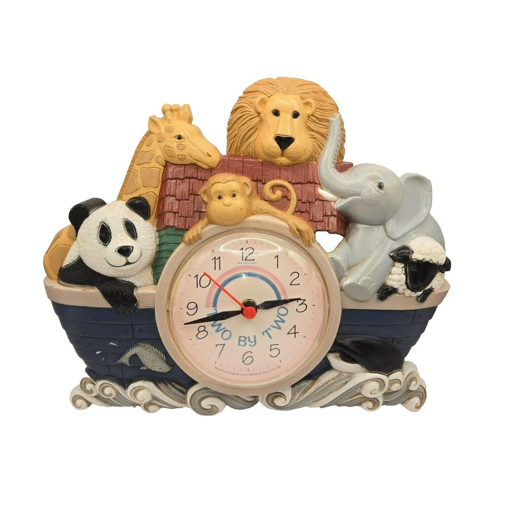 Vintage Noah's Ark Nursery Wall Clock Two by Two Kids Room Home Interiors Works